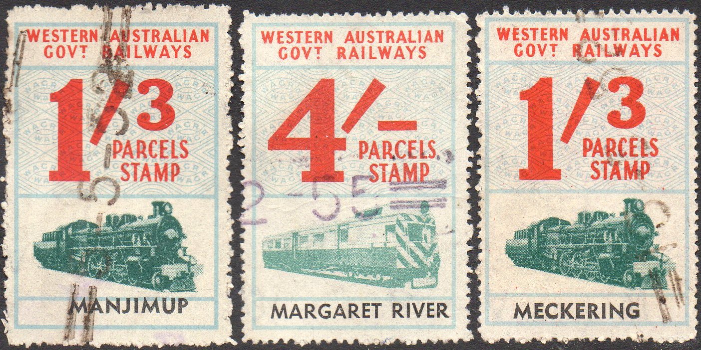 Western Australia Railway Parcels Stamps Manjimup Margaret River Meckering